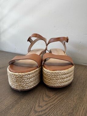 Stuart Weitzman Tan Leather Espadrille Platform Sandals
